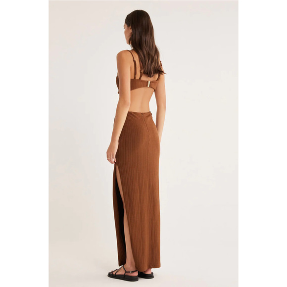 Rumer The Label Chocolate Ribbed Oasis Bandeau Style Cut Outs Lined Maxi S - Picture 3 of 16